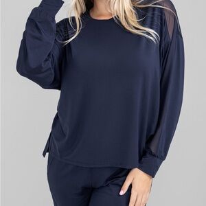 HONEYLOVE | Loungewear Blissful Long Sleeve Top in Navy | L